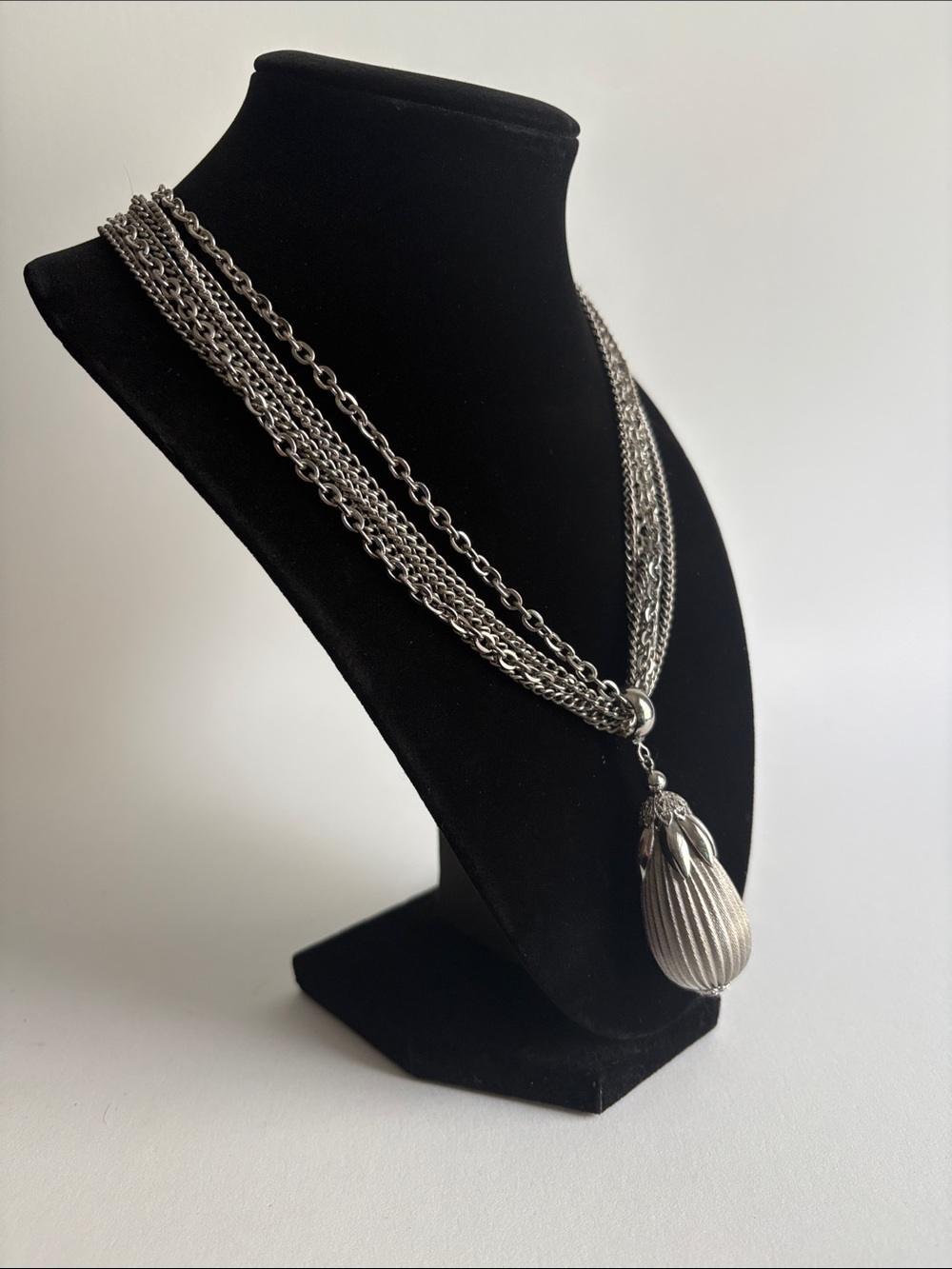 Silver Multi Chain Necklace Teardrop Pendant Women Jewelry - Picture 2 of 4